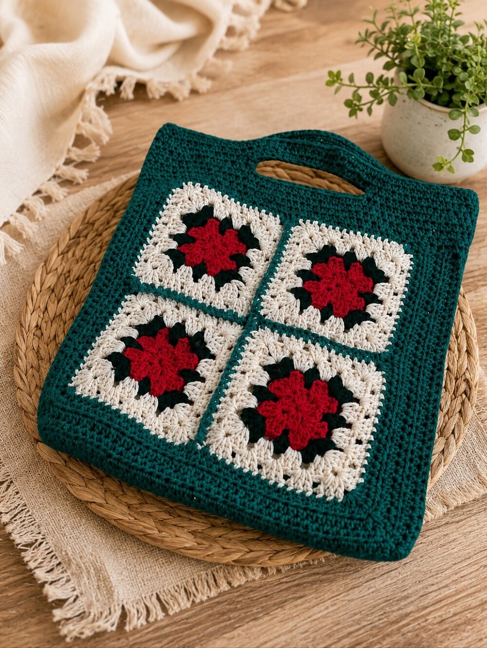 Handcrafted knitted tote bag